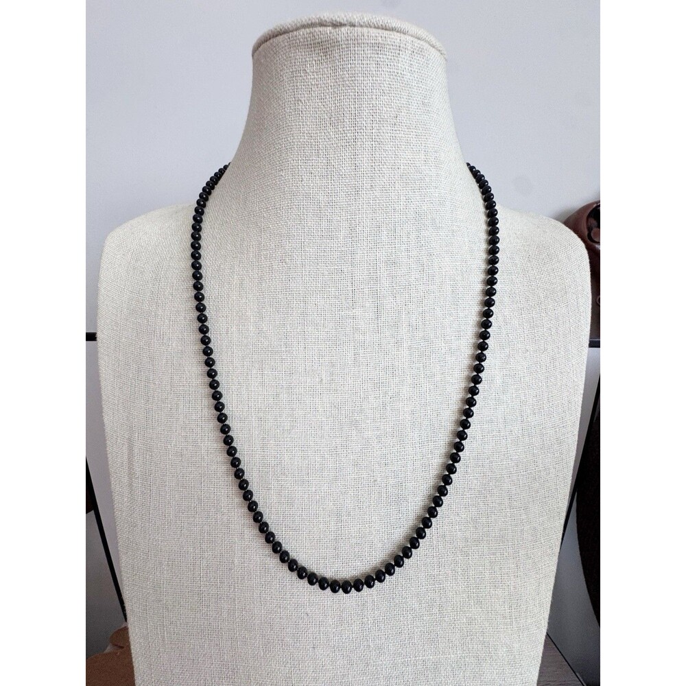 Oops A Daisy Vtg Black Glass Bead Necklace Dark Academia WhimsiGoth French Jet